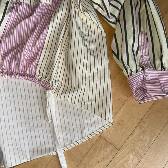 Anthropologie Drawstring hem striped blouse, XL, GP1504 - Picture 7 of 8